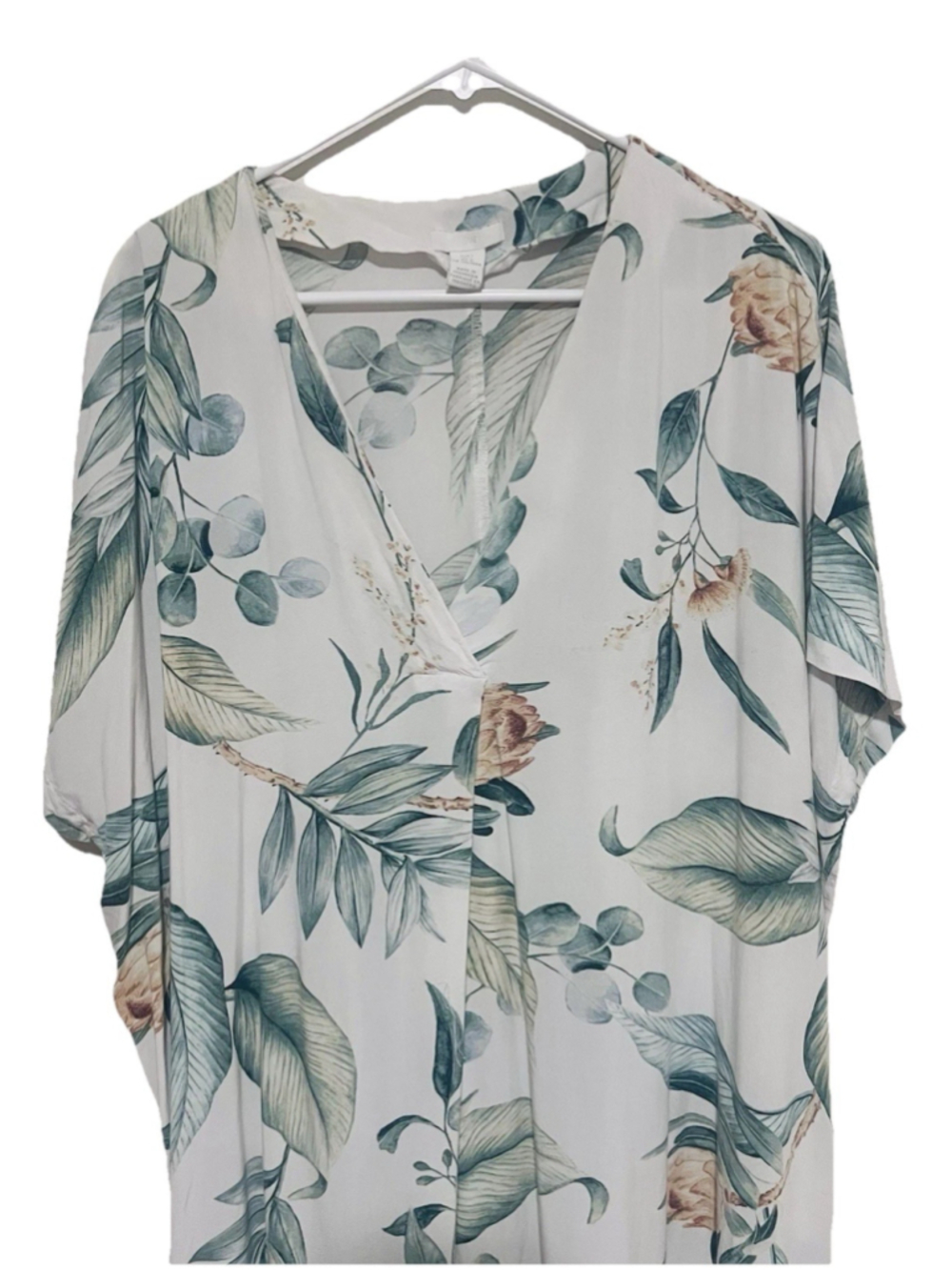 H&M X Anna Glover Dress Large Pleated Popover Green Tropical Tunic Cover Up - Picture 2 of 5